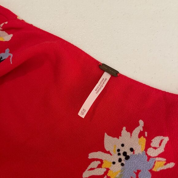 Free People Wrap Dress Women's XS Red Floral Mini Boho Casual V-Neck Button - Picture 8 of 10